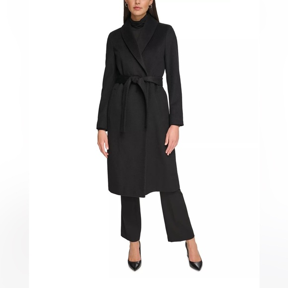 Calvin Klein Women’s Wool Blend Belted Wrap Coat - Picture 2 of 6